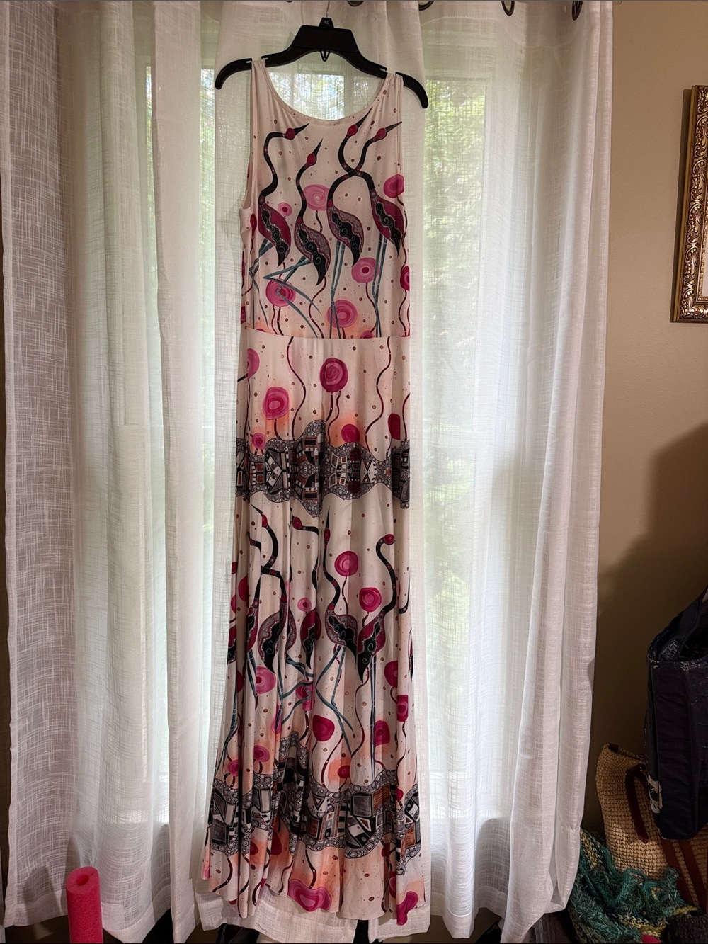 Blackmilk White Maxi Dress with Pink & Black Abstract Floral Motif